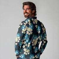 Dark Cyan Tropical Hawaii Long Sleeve Polo Shirt Seamless Monstera Plumeria Hawaiian Pattern LT14 - Polynesian Pride