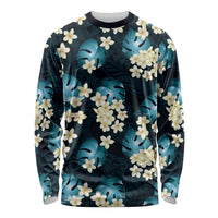 Dark Cyan Tropical Hawaii Long Sleeve Shirt Seamless Monstera Plumeria Hawaiian Pattern LT14 Unisex Dark Cyan - Polynesian Pride