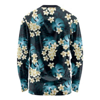 Dark Cyan Tropical Hawaii Long Sleeve Shirt Seamless Monstera Plumeria Hawaiian Pattern LT14 - Polynesian Pride