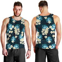 Dark Cyan Tropical Hawaii Men Tank Top Seamless Monstera Plumeria Hawaiian Pattern LT14 - Polynesian Pride