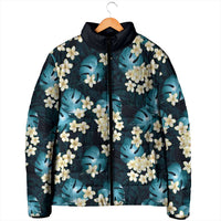 Dark Cyan Tropical Hawaii Padded Jacket Seamless Monstera Plumeria Hawaiian Pattern LT14 - Polynesian Pride