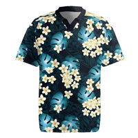 Dark Cyan Tropical Hawaii Rugby Jersey Seamless Monstera Plumeria Hawaiian Pattern LT14 Dark Cyan - Polynesian Pride