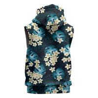 Dark Cyan Tropical Hawaii Sleeveless Zip Hoodie Seamless Monstera Plumeria Hawaiian Pattern LT14 - Polynesian Pride