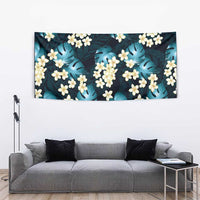 Dark Cyan Tropical Hawaii Tapestry Seamless Monstera Plumeria Hawaiian Pattern - Polynesian Pride