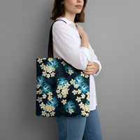 Dark Cyan Tropical Hawaii Tote Bag Seamless Monstera Plumeria Hawaiian Pattern - Polynesian Pride