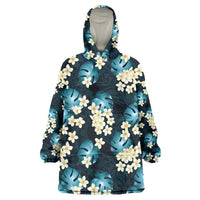 Dark Cyan Tropical Hawaii Wearable Blanket Hoodie Seamless Monstera Plumeria Hawaiian Pattern LT14 One Size Dark Cyan - Polynesian Pride