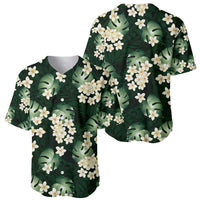 Green Tropical Hawaii Baseball Jersey Seamless Monstera Plumeria Hawaiian Pattern - Polynesian Pride