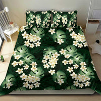 Green Tropical Hawaii Bedding Set Seamless Monstera Plumeria Hawaiian Pattern - Polynesian Pride
