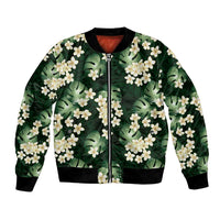 Green Tropical Hawaii Bomber Jacket Seamless Monstera Plumeria Hawaiian Pattern LT14 Unisex Green - Polynesian Pride
