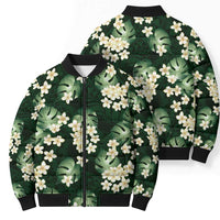 Green Tropical Hawaii Bomber Puffer Jacket Seamless Monstera Plumeria Hawaiian Pattern LT14 - Polynesian Pride