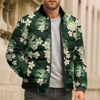 Green Tropical Hawaii Bomber Puffer Jacket Seamless Monstera Plumeria Hawaiian Pattern LT14 - Polynesian Pride