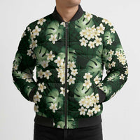 Green Tropical Hawaii Bomber Puffer Jacket Seamless Monstera Plumeria Hawaiian Pattern LT14 - Polynesian Pride