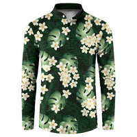 Green Tropical Hawaii Button Sweatshirt Seamless Monstera Plumeria Hawaiian Pattern LT14 Green - Polynesian Pride