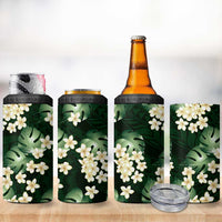 Green Tropical Hawaii 4 in 1 Can Cooler Tumbler Seamless Monstera Plumeria Hawaiian Pattern - Polynesian Pride
