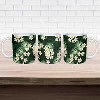Green Tropical Hawaii Ceramic Mug Seamless Monstera Plumeria Hawaiian Pattern LT14 - Polynesian Pride