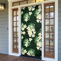 Green Tropical Hawaii Door Cover Seamless Monstera Plumeria Hawaiian Pattern - Polynesian Pride