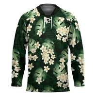 Green Tropical Hawaii Hockey Jersey Seamless Monstera Plumeria Hawaiian Pattern - Polynesian Pride