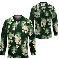 Green Tropical Hawaii Hockey Jersey Seamless Monstera Plumeria Hawaiian Pattern - Polynesian Pride