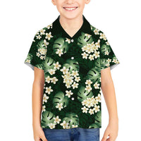 Green Tropical Hawaii Kid Hawaiian Shirt Seamless Monstera Plumeria Hawaiian Pattern - Polynesian Pride