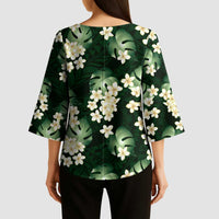 Green Tropical Hawaii Kimono Sleeve Blouse Seamless Monstera Plumeria Hawaiian Pattern LT14 - Polynesian Pride