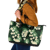 Green Tropical Hawaii Leather Tote Bag Seamless Monstera Plumeria Hawaiian Pattern - Polynesian Pride