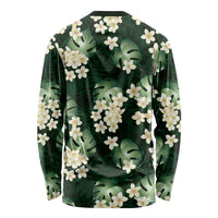 Green Tropical Hawaii Long Sleeve Shirt Seamless Monstera Plumeria Hawaiian Pattern LT14 - Polynesian Pride