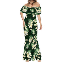 Green Tropical Hawaii Mermaid Dress Seamless Monstera Plumeria Hawaiian Pattern - Polynesian Pride