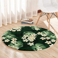 Green Tropical Hawaii Round Carpet Seamless Monstera Plumeria Hawaiian Pattern - Polynesian Pride