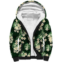 Green Tropical Hawaii Sherpa Hoodie Seamless Monstera Plumeria Hawaiian Pattern LT14 Unisex Green - Polynesian Pride