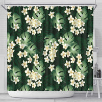 Green Tropical Hawaii Shower Curtain Seamless Monstera Plumeria Hawaiian Pattern - Polynesian Pride