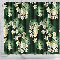 Green Tropical Hawaii Shower Curtain Seamless Monstera Plumeria Hawaiian Pattern - Polynesian Pride