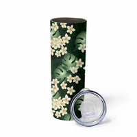 Green Tropical Hawaii Skinny Tumbler Seamless Monstera Plumeria Hawaiian Pattern - Polynesian Pride