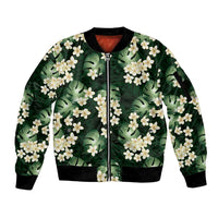 Green Tropical Hawaii Sleeve Zip Bomber Jacket Seamless Monstera Plumeria Hawaiian Pattern LT14 Unisex Green - Polynesian Pride