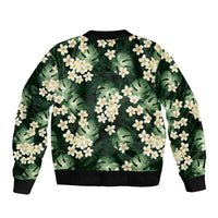 Green Tropical Hawaii Sleeve Zip Bomber Jacket Seamless Monstera Plumeria Hawaiian Pattern LT14 - Polynesian Pride