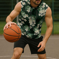 Green Tropical Hawaii Sleeveless Hoodie Seamless Monstera Plumeria Hawaiian Pattern LT14 - Polynesian Pride