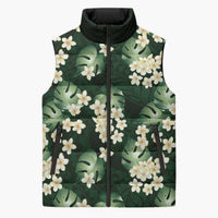 Green Tropical Hawaii Sleeveless Puffer Jacket Seamless Monstera Plumeria Hawaiian Pattern LT14 Unisex Green - Polynesian Pride