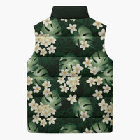 Green Tropical Hawaii Sleeveless Puffer Jacket Seamless Monstera Plumeria Hawaiian Pattern LT14 - Polynesian Pride