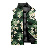 Green Tropical Hawaii Sleeveless Puffer Jacket Seamless Monstera Plumeria Hawaiian Pattern LT14 - Polynesian Pride