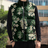 Green Tropical Hawaii Sleeveless Puffer Jacket Seamless Monstera Plumeria Hawaiian Pattern LT14 - Polynesian Pride