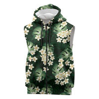 Green Tropical Hawaii Sleeveless Zip Hoodie Seamless Monstera Plumeria Hawaiian Pattern LT14 Green - Polynesian Pride