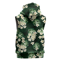 Green Tropical Hawaii Sleeveless Zip Hoodie Seamless Monstera Plumeria Hawaiian Pattern LT14 - Polynesian Pride