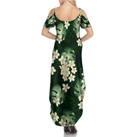 Green Tropical Hawaii Summer Maxi Dress Seamless Monstera Plumeria Hawaiian Pattern - Polynesian Pride