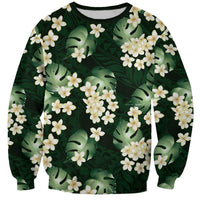 Green Tropical Hawaii Sweatshirt Seamless Monstera Plumeria Hawaiian Pattern LT14 Unisex Green - Polynesian Pride