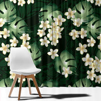 Green Tropical Hawaii Window Curtain Seamless Monstera Plumeria Hawaiian Pattern - Polynesian Pride