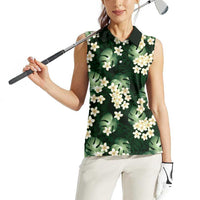 Green Tropical Hawaii Women Sleeveless Polo Shirt Seamless Monstera Plumeria Hawaiian Pattern LT14 - Polynesian Pride