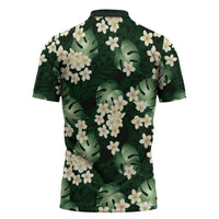 Green Tropical Hawaii Zipper Polo Shirt Seamless Monstera Plumeria Hawaiian Pattern LT14 - Polynesian Pride