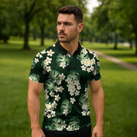 Green Tropical Hawaii Zipper Polo Shirt Seamless Monstera Plumeria Hawaiian Pattern LT14 - Polynesian Pride