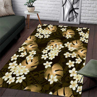 Gold Tropical Hawaii Area Rug Seamless Monstera Plumeria Hawaiian Pattern - Polynesian Pride