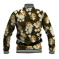 Gold Tropical Hawaii Baseball Jacket Seamless Monstera Plumeria Hawaiian Pattern LT14 - Polynesian Pride