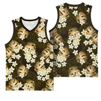 Gold Tropical Hawaii Basketball Jersey Seamless Monstera Plumeria Hawaiian Pattern LT14 - Polynesian Pride